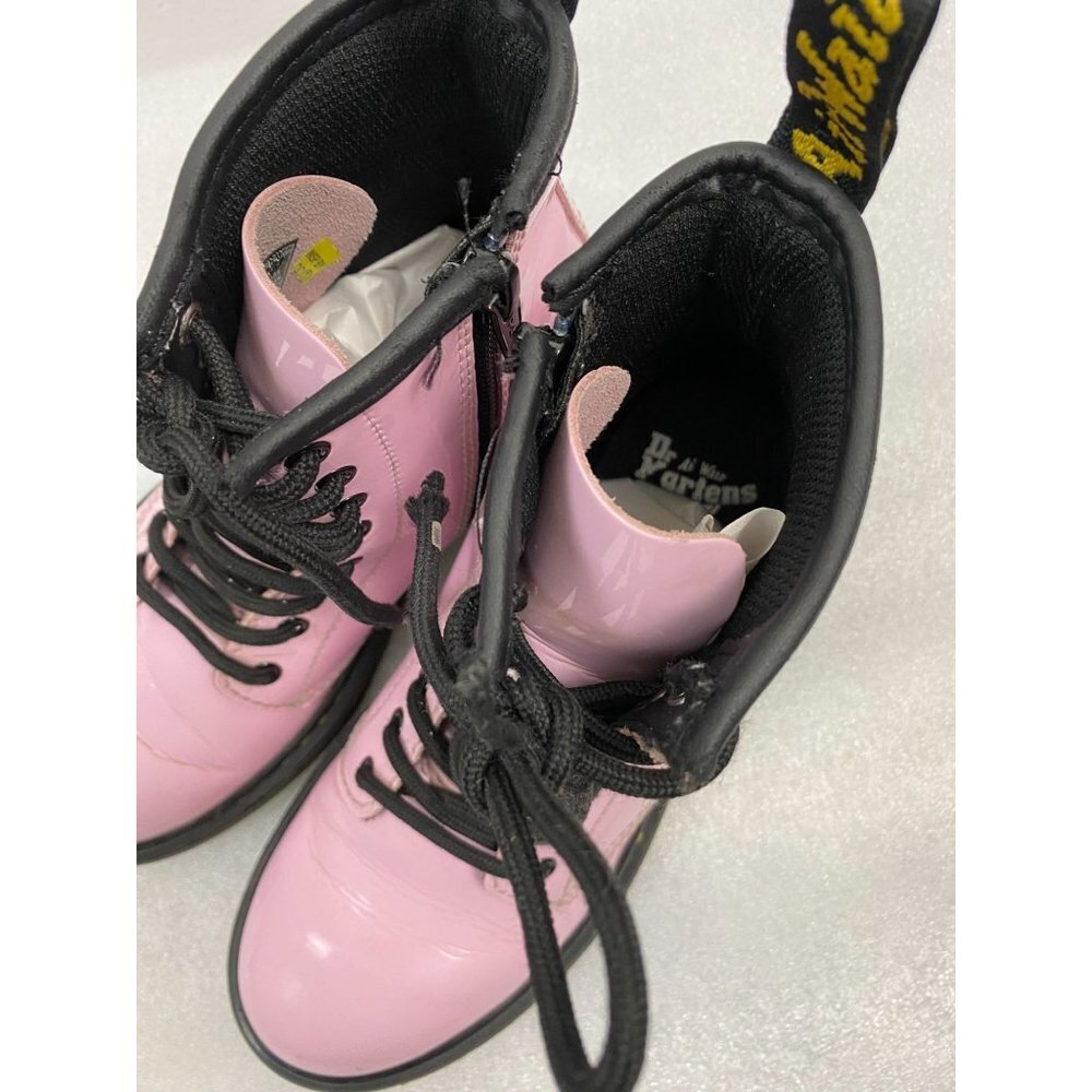 Dr. Martens Pink patent Leather Ankle Boots 1460J Youth size 2 Zip Lace Barbie - Picture 9 of 15